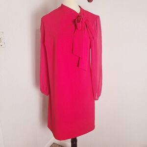 Glamour Elegant Rose Pink Dress, BowTie on Side Neckline, Longsleeve Size 12